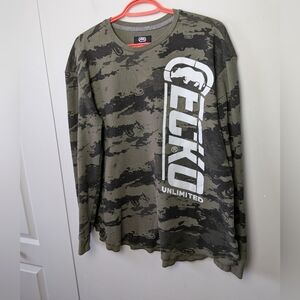 ECKO UNLTD Y2K Vintage 2000 Men Long Sleeve Shirt Waffle Knit Camo XL